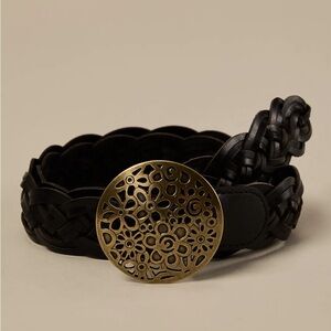 NWOT Lucky Brand black Woven Floral Buckle Leather Belt L